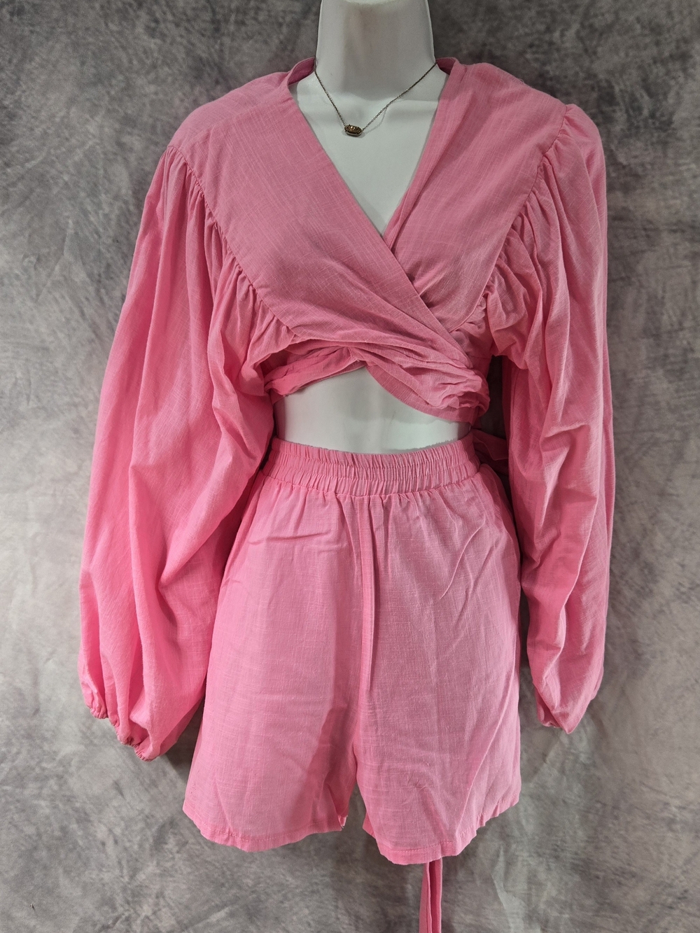 Pink Lily Pink Wrap Crop Top & Elastic Waist Shorts Set